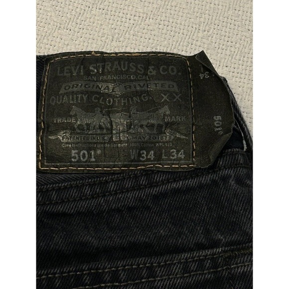 Levis 501 Jeans Mens Size 34 X 34 Black Label Straight Leg Dark Blue 32 X 31 1/2 - Picture 13 of 16